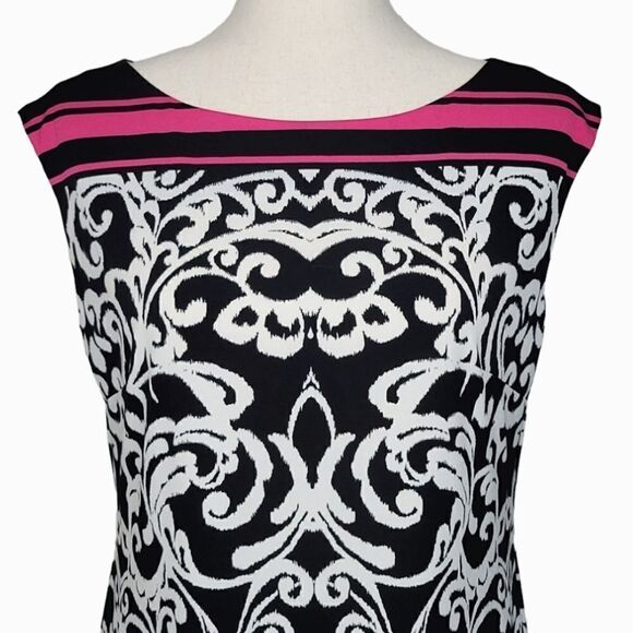 Jessica Howard Black White & Pink Baroque Print Boat Neck Shift Dress Size M - Picture 5 of 8